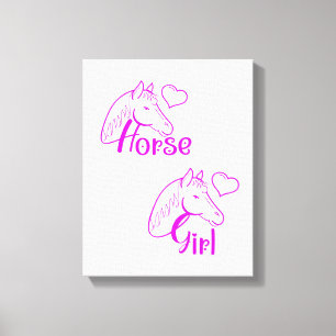 Paardenmeisje in Paars met paardenhoofdlettertype Canvas Afdruk
