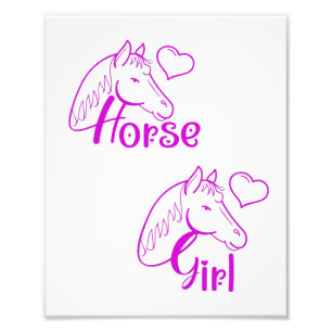 Paardenmeisje in Paars met paardenhoofdlettertype Foto Afdruk