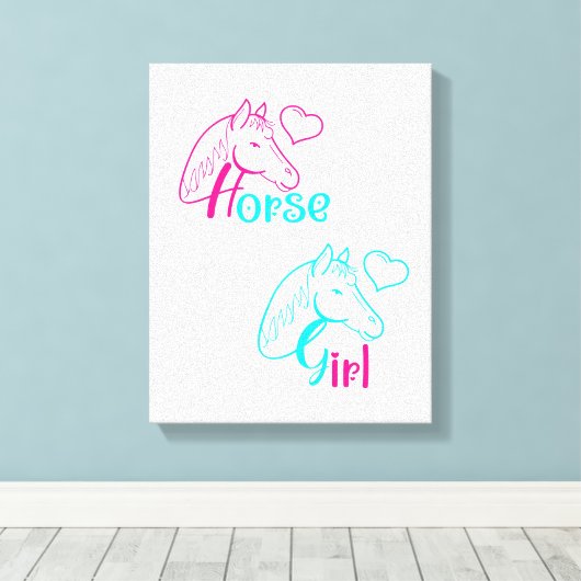 Paardenmeisje in roze en Turquoise Canvas Afdruk (Insitu (Houten vloer))