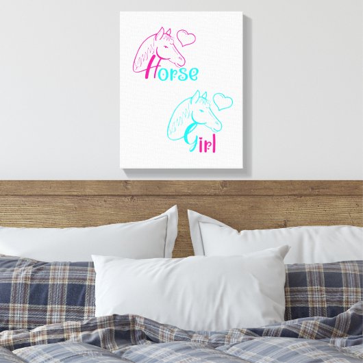Paardenmeisje in roze en Turquoise Canvas Afdruk (Insitu (Slaapkamer))