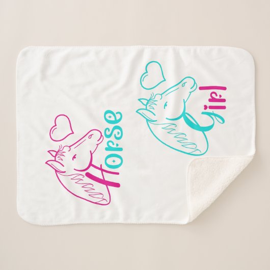 Paardenmeisje in roze en Turquoise Sherpa Deken (Voorkant (horizontaal))