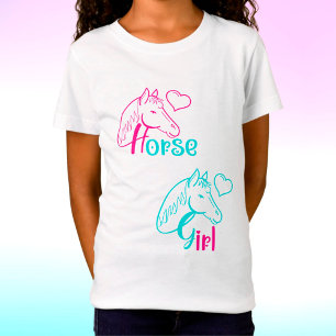Paardenmeisje in roze en Turquoise T-shirt
