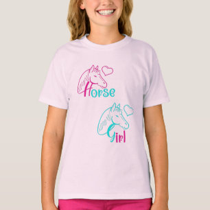 Paardenmeisje in roze en Turquoise T-shirt