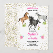 Paardenmeisje Verjaardag Nodig Roze Bloemen uit Kaart (Voorkant / Achterkant)