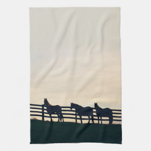 Paardenpaarden aan de Pasture Fence Theedoek