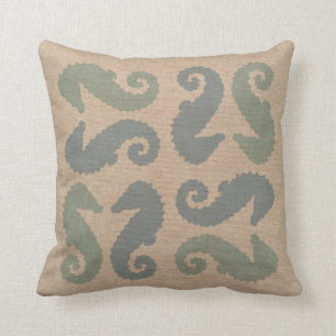Paardenparen zee in Beach Blue en Green Kussen