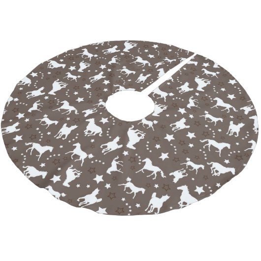 Paardenpatroon in Bruine Boomrok Kerstboom Rok (Gekanteld)