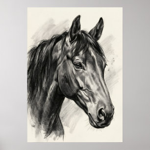 Paardenportret Houtskooltekening Realistisch Eques Poster