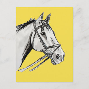 Paardenportret Inkt. en Was Briefkaart