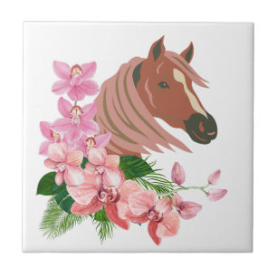 Paardenportret met orchidee bloeit Onderzetters Tegeltje