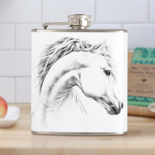Paardenportret potlood paardenkunst heupfles