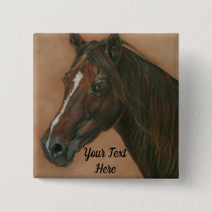 paardenportret van kastanjebruin paard vierkante button 5,1 cm