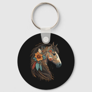 Paardenportret Western Cowgirl Horsebac Sleutelhanger