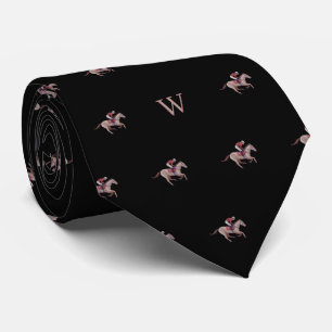 Paardenrace Jockey Trainer Monogram Initiaal Blauw Stropdas