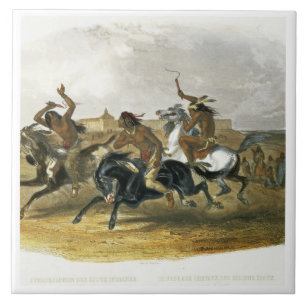Paardenraces van Sioux-Indianen bij Fort Pierre, p Tegeltje