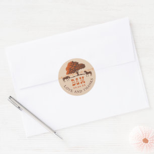 Paardenrail hek eiken paarden bruiloft dank u ronde sticker