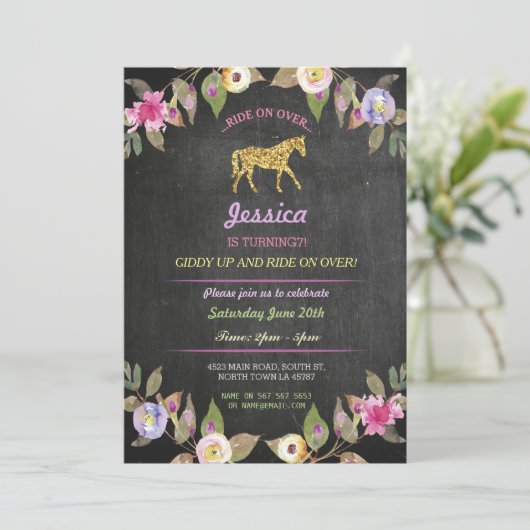 Paardenrendepartij nodigt uitnodiging tot uitnodig (Staand voorkant)