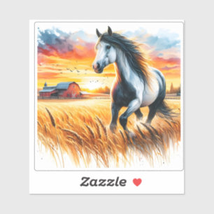 Paardenrennen in een gouden veld sticker