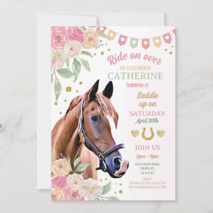 Paardenrennen Roze Pony Bloemmeisjes Birthday Kaart