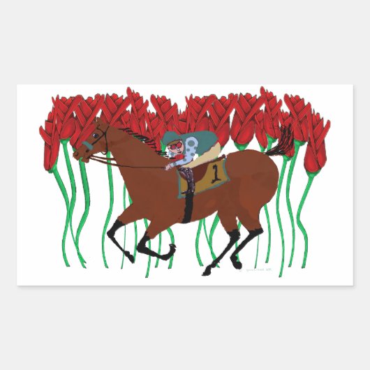 Paardenrennen w / Rozen Design Rechthoekige Sticker (Voorkant)