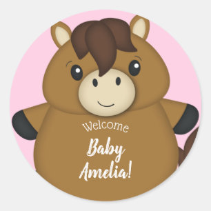 Paardenroze Baby shower Ronde Sticker
