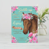 Paardenroze Floral Birthday Kaart (Staand voorkant)