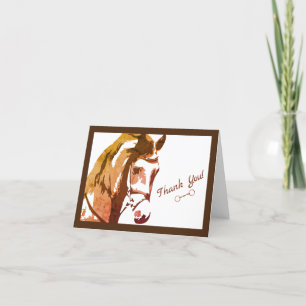 Paardenschets en slingerbit in bruin bedankkaart