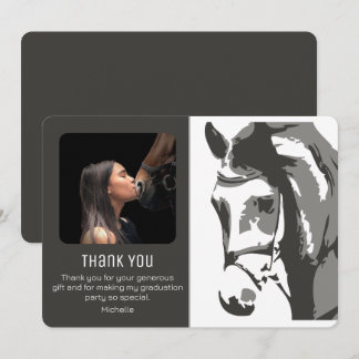 Paardenschets Modern Gray White Afstuderen FOTO Bedankkaart