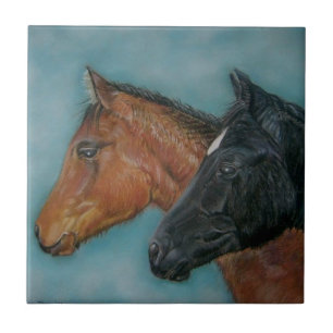 paardenschilderij van zwarte kastanjebruin tegeltje