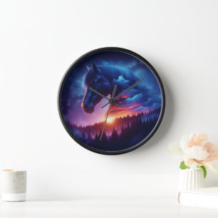 Paardensilhouet in een zonsondergang boslandschap