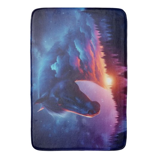 Paardensilhouet in een zonsondergang boslandschap badmat (Voorkant Verticaal)