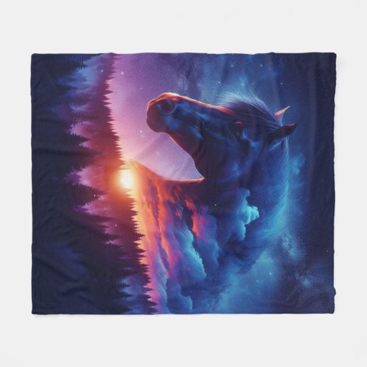 Paardensilhouet in een zonsondergang boslandschap fleece deken (Voorkant (Horizontaal))