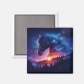 Paardensilhouet in een zonsondergang boslandschap magneet (Voorkant / Achterkant)