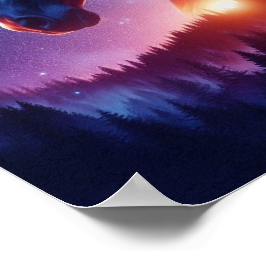 Paardensilhouet in een zonsondergang boslandschap poster (Hoek)