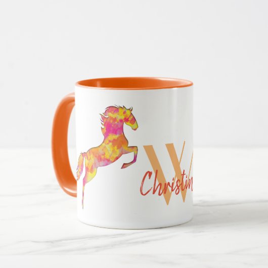 Paardensilhouet Vuurvlammen Monogram Naam Elegant Mok (Voorkant links)