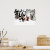 Paardenteam Sleigh Ride door sneeuwige Bossen Poster (Keuken)