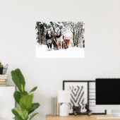 Paardenteam Sleigh Ride door sneeuwige Bossen Poster (Thuiskantoor)