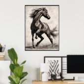 Paardentekening, poster van houtskool (Thuiskantoor)