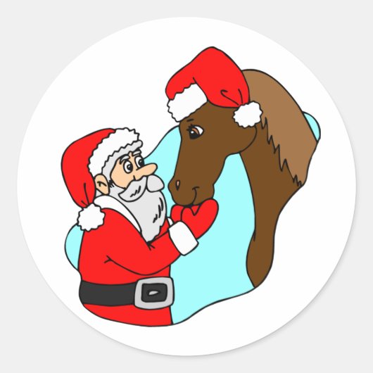 Paardenthema Equine Santa Claus Holiday Kerstmis Ronde Sticker (Voorkant)