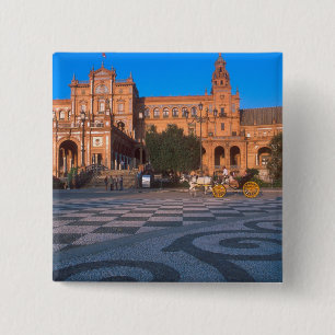 Paardentrekken in het Plaza de Espana in Vierkante Button 5,1 Cm