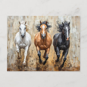 Paardentrio galopperend schilderij briefkaart