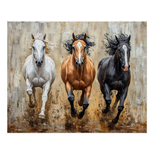 Paardentrio galopperend schilderij perfect poster
