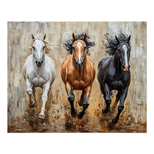 Paardentrio galopperend schilderij perfect poster (Voorkant)