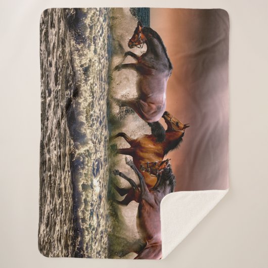 Paardentrio loopt in Ocean Surf bij zonsondergang Sherpa Deken (Voorkant)