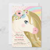 Paardenverjaardagsfeest Bloemen Roze Pony verjaard Kaart (Voorkant)