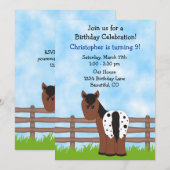 Paardenverjaardagsuitnodiging voor jongens kaart (Voorkant / Achterkant)