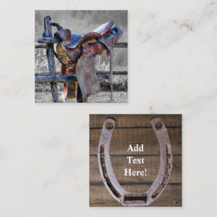 Paardenzadels op een Westerne kaart met hoekafdekk Notitiekaartje