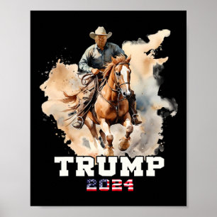 Paardrijden Amerikaanse vlag cowboy Poster