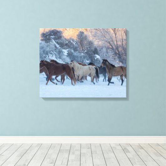 Paardrijden in de winter op Hideout Ranch Canvas Afdruk (Insitu (Houten vloer))