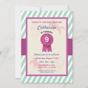 Paardrijden Party Nodig Stripe Mint Roze Uitnodige Kaart